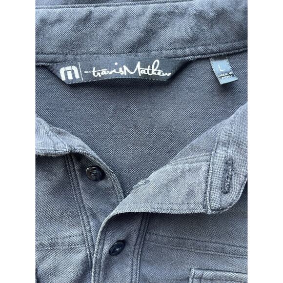 Travis Mathew Polo Shirt Men’s L Short Sleeve Golf Black Pima Cotton Braille Art - Picture 3 of 8